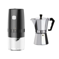 Portable Electric Coffee Grinder with 150ml Aluminum Moka and Espresso Pot