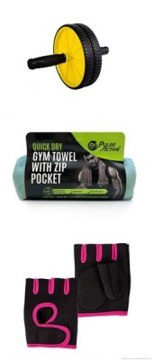 Photo of AB Wheel and Gym Towel with Pink Gloves