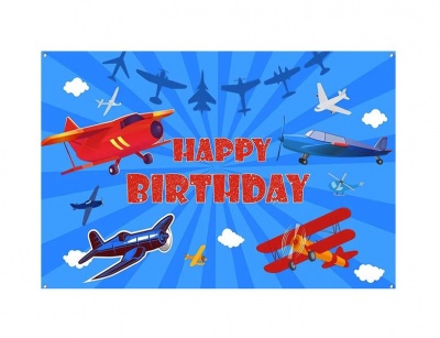 Party Palace Kids Birthday Party Table and Photography Backdrop Retro Airplane