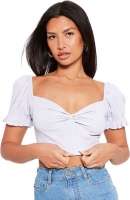 I Saw it First Ladies Lilac Textured Twist Front Milkmaid Top Co Ord