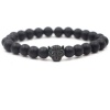 Argent Craft Natural Black Matte Agate Bracelet with Cheetah Head - Black Photo