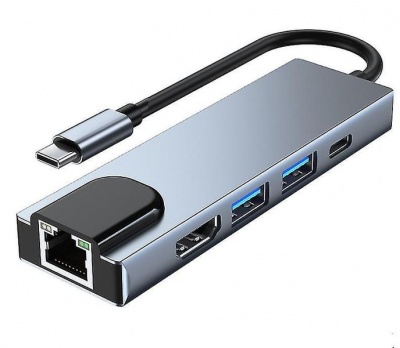 5 in 1 Multi Ports USB C Hub 2xUSB30 1xLAN 1x4K HDMI 1x60W USB C