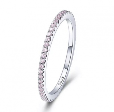 Photo of Lucid 925 Sterling Silver Pink Zircon Eternity Minimalist Ring-Silver