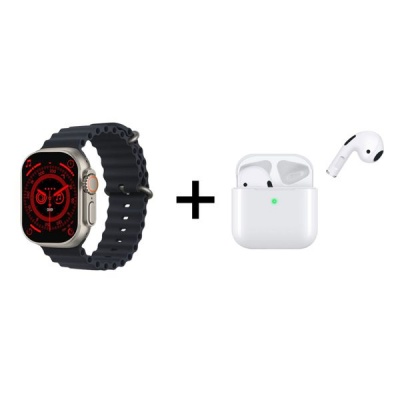 Black Fitness Tracker Smart Watch TWS Wireless Earphones Combo