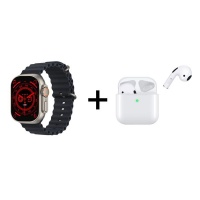 Black Fitness Tracker Smart Watch TWS Wireless Earphones Combo