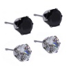 Androgyny 2 Pairs 7mm Cubic Zirconia Stud Clear & Black - Stainless Steel Photo