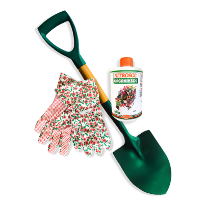 Photo of Grovida Nitrosol 500ml Pink & Green Garden Gloves and Small Shovel Combo