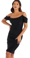 Quiz Ladies Black Bardot Chain Strap Mini Dress