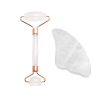 Clear Crystal Quartz Stone Roller & Gua Sha with Gold Handles Photo