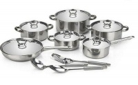 Ojees 15 Piece Heavy Bottom Stainless Steel Cookware Set Polished Finish