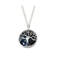 Womens Obsidian Gemstone Stainless steel Tree of Life Pendant Necklace