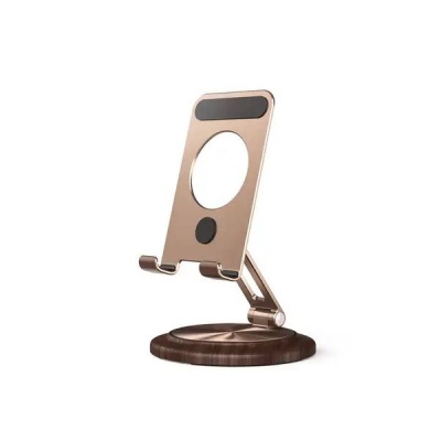Aluminum Adjustable Cell Phone Stand Rose Gold and walnut