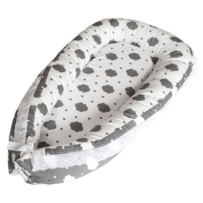 Portable Baby Nest and Co Sleeper White with Grey Clouds
