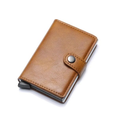 Premium PU Leather RFID Blocking Pop Up Credit Card Holder Slim Wallet