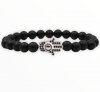 Argent Craft Black Matte Agate Stone Bracelet with Silver Hamsa Hand Photo