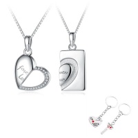 S925 Silver Pendant Necklaces Chain Set With Couples Key Ring Holder