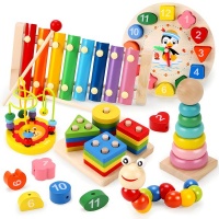 Baby Wooden Educational Music Color Toys Shape Stacking and Sorting Set 6 Piece