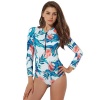 Iconix Women's Tropical Leaf Long-sleeve Zip Swimwear Photo