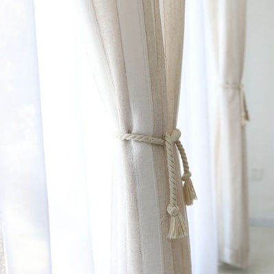 Photo of Matoc Designs Matoc Readymade Curtain 230cm Height - Sheer - Taped - Natural Stripe