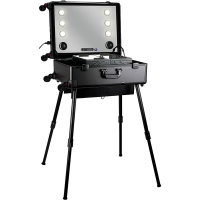 Professional Makeup Station Case Box Stand with Lights Mirror and Wheels