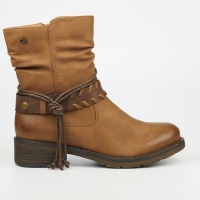 Women Tan Round Toe TPR Sole Boots
