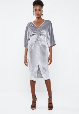 Photo of Women's Missguided Velvet Plunge Twist Front Maxi Dress - Grey