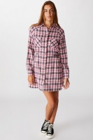 Womens Cotton On Woven Check Shirt Dress Alexa Check Blackberry Wine