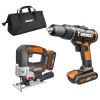 Worx - Cordless Hammer Drill Jigsaw and 2x 2.0A battery Combo Kit - 20V Photo