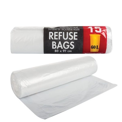 Bulk Pack x 6 Strong Refuse Bag 15 Piece Clear 800x910mm 10 Bags Per Pack
