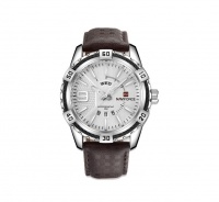 NAVIFORCE Men Silver Leather Analogue