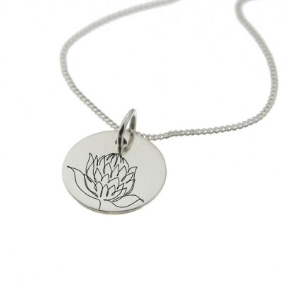 Photo of Africa Inspired by Swish Silver Protea Necklace Single Line Engraving with Chain