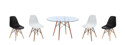 Photo of 5 Piece Glass Table and Wooden Leg Chairs