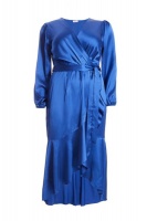 Quiz Ladies Curve Blue Satin Wrap Midi Dress