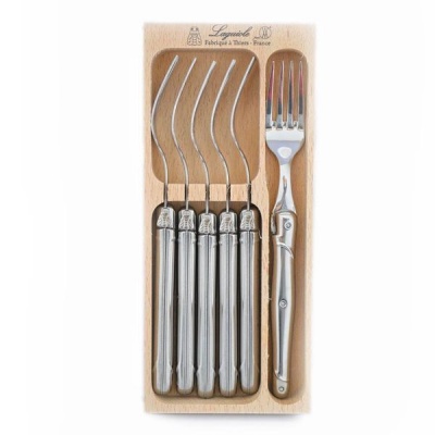 Photo of Andre Verdier Laguiole Stainless Steel 6 piece Fork Set in wooden box