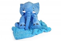 Soft Fluffy Elephant Pillow With Blanket Blue