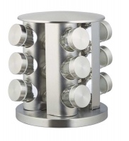 Frosted 12 Jar Rotating Stainless Steel Spice Rack