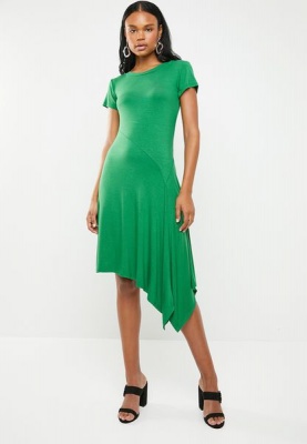 Asymmetric Hemline Dress Green