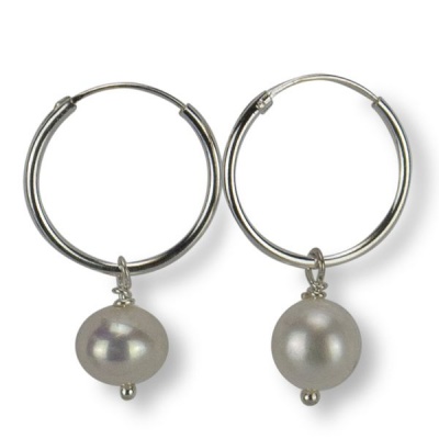Photo of Trans Continental Marketing - White Pearl Hoop Earrings - 14mm