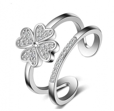 Photo of SilverCity SilverCitySilver Plated Double Layer Four Leaf Heart Clover Adjustable Ring