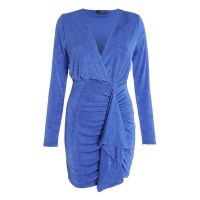 Quiz Ladies Blue Long Sleeve Ruched Wrap Dress