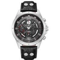 Police Malawi Multifunction Leather Strap Watch Satin Black Dial