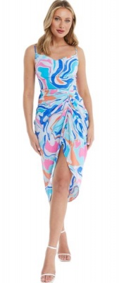 Quiz Ladies Multicolored Marble Print Ruched Midi Dress