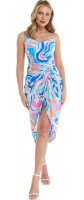Quiz Ladies Multicolored Marble Print Ruched Midi Dress