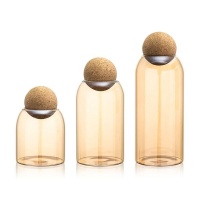 Pack Of 3 Glass Food Jar Container With Sealed Round Ball Cork Set Amber