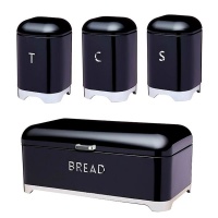 Dream Home DH Breadbin Retro Design with 3 Piece Matching Canister Set