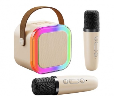 Karaoke Speaker with Dual Mics Bluetooth RGB Lights Beige