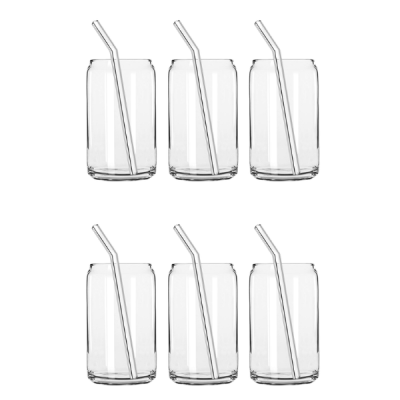Can Shaped Glass With Straws 470ml 6 Pack