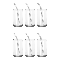 Can Shaped Glass With Straws 470ml 6 Pack