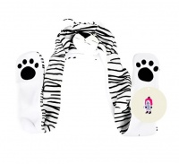 Kids White Tiger Animal Beanie with Eraflap and Hand Pocket