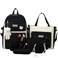 Cute Students Backpack Combo Kit Canvas Backpacks Large Capacity 5 Piece